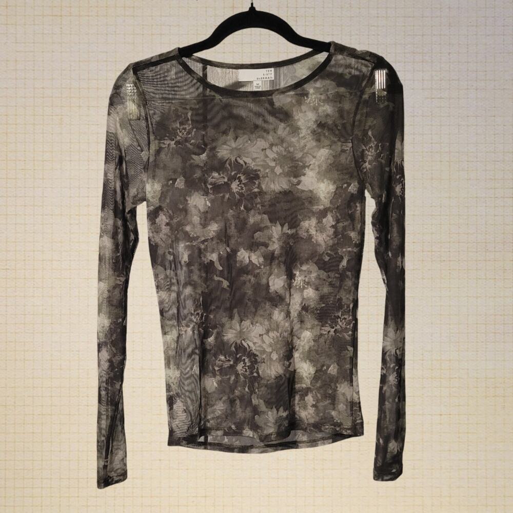 Floral Tie Dye 1060 Sherman Mesh Top Sheer Stretch Long Sleeve Womens Medium